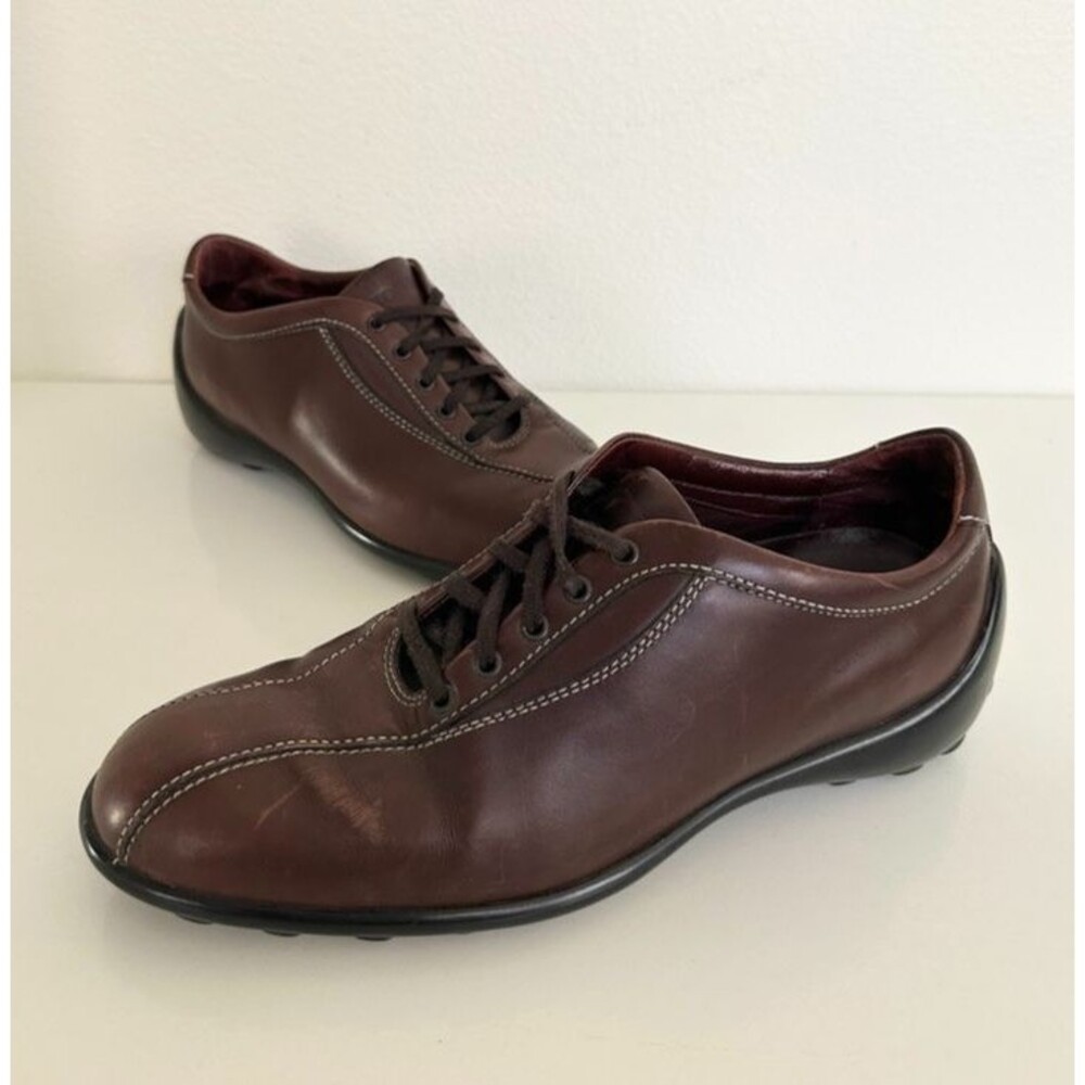 Tod's Oxford Driving Loafer Shoes Lace Up Brown City Women's Size EU 37.5 US 7